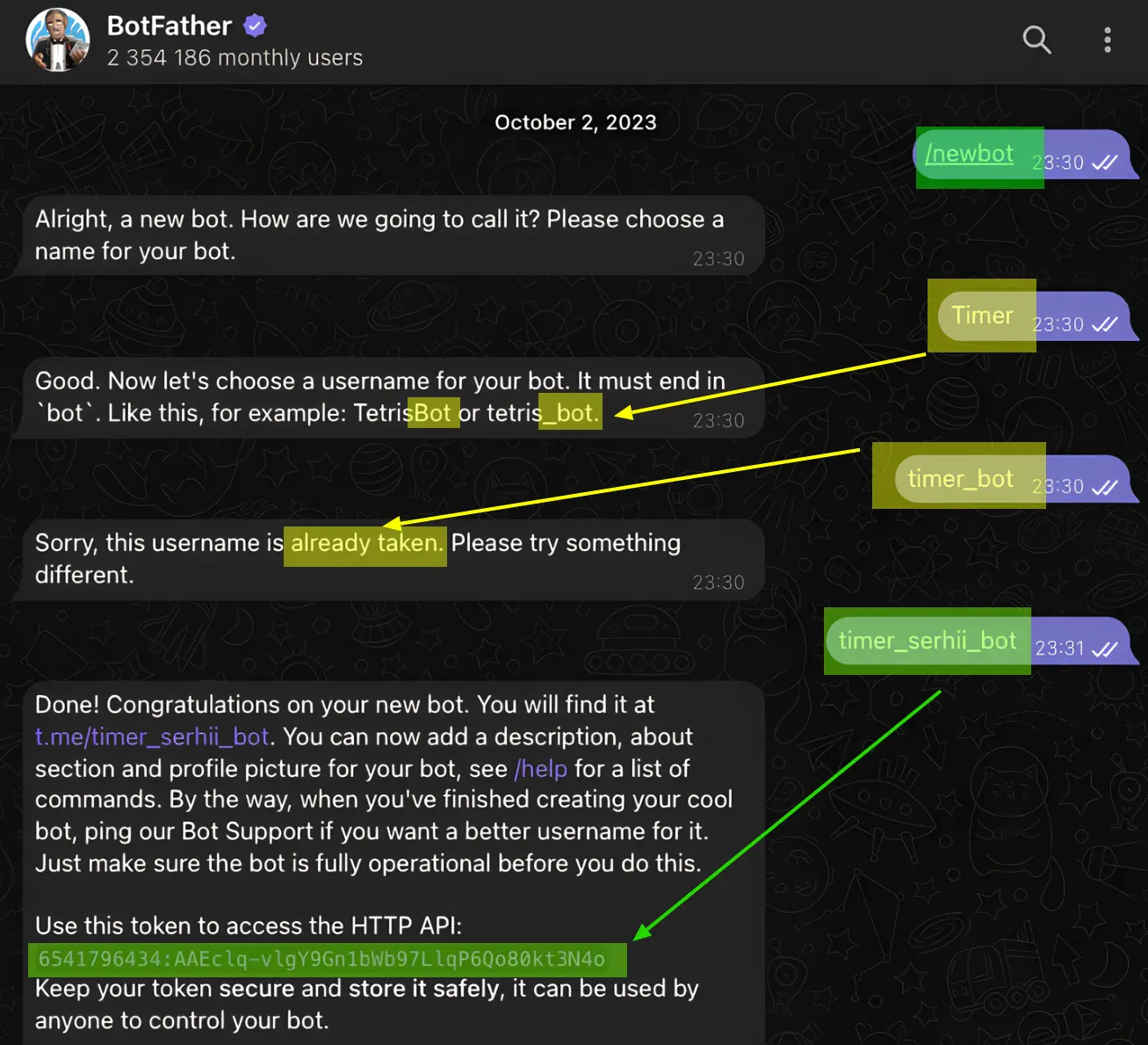 How to use BotFather's /newbot command for creating a Telegram bot