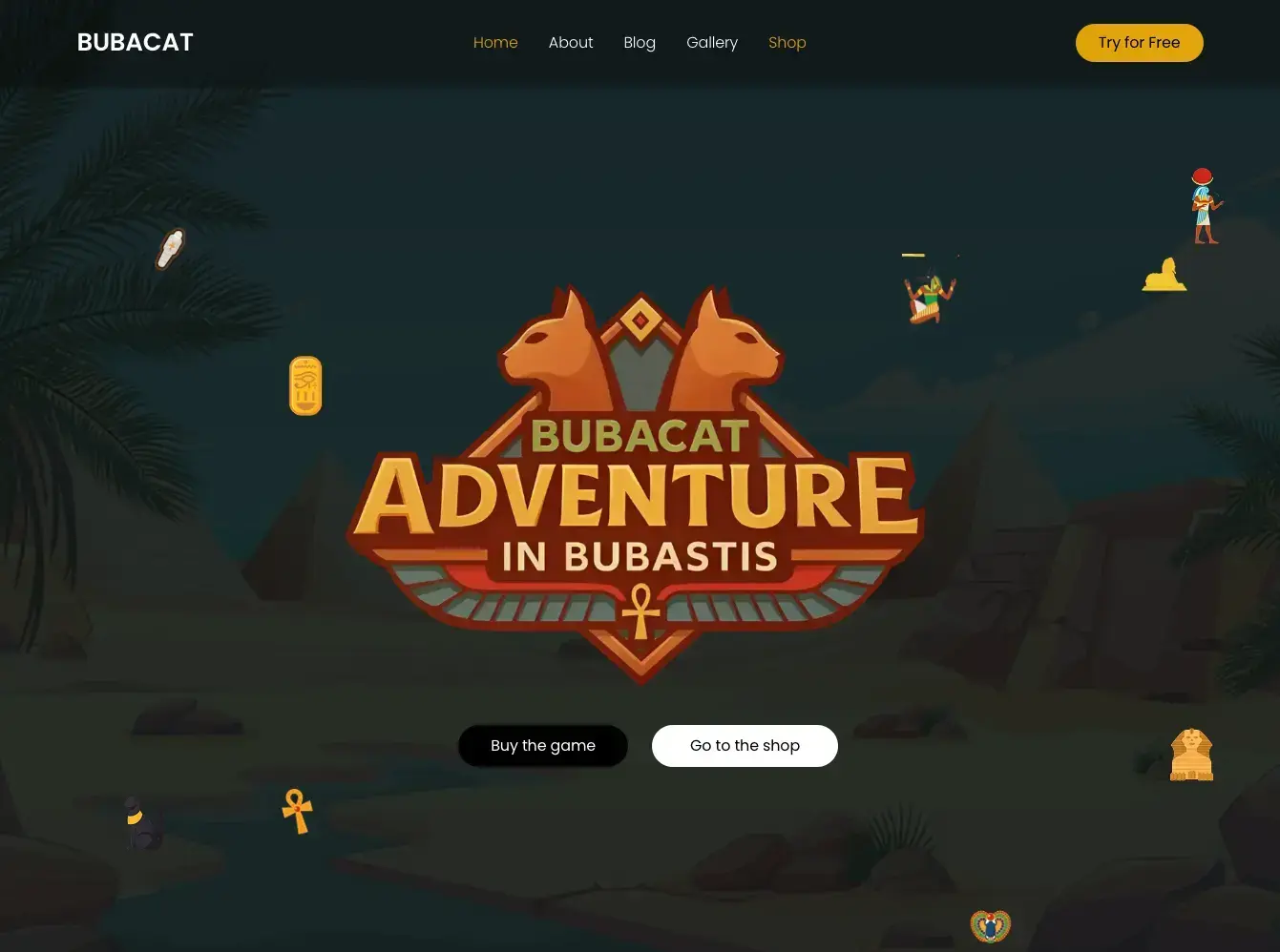 Bubacat card game landing page, hero section with transparent header