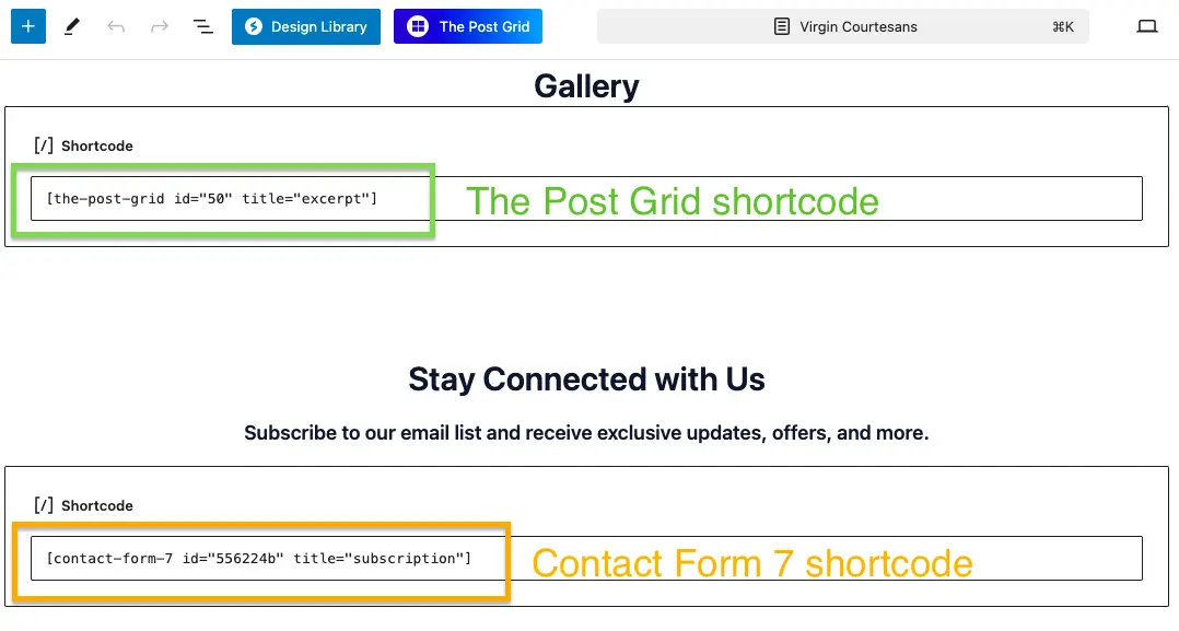 Virgin Courtesans gallery setup