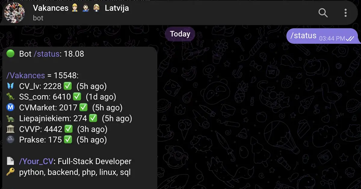Work in Riga - Telegram job bot showing vakances from 6 Latvian job sites