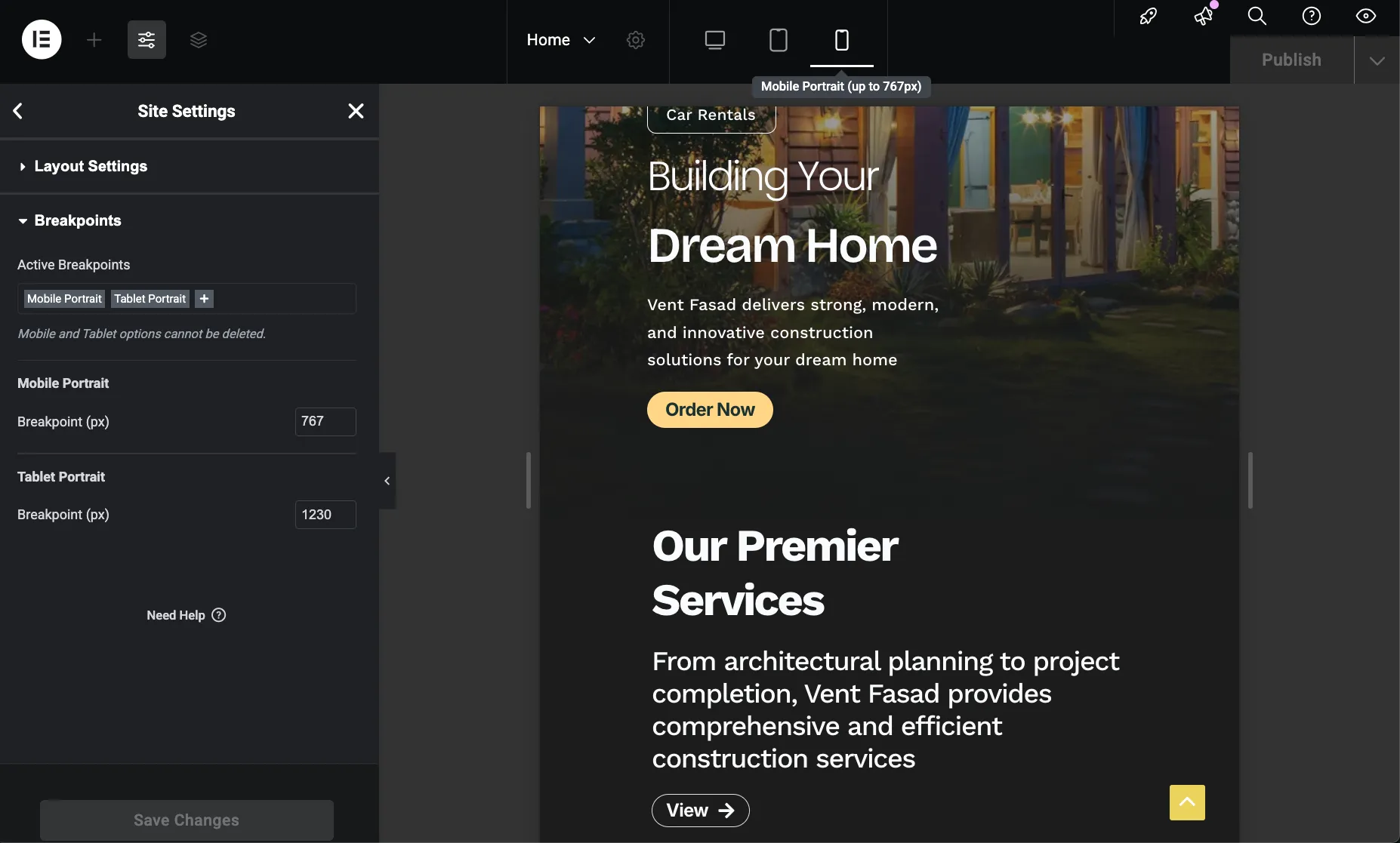 Elementor Responsive Breakpoints Configuration