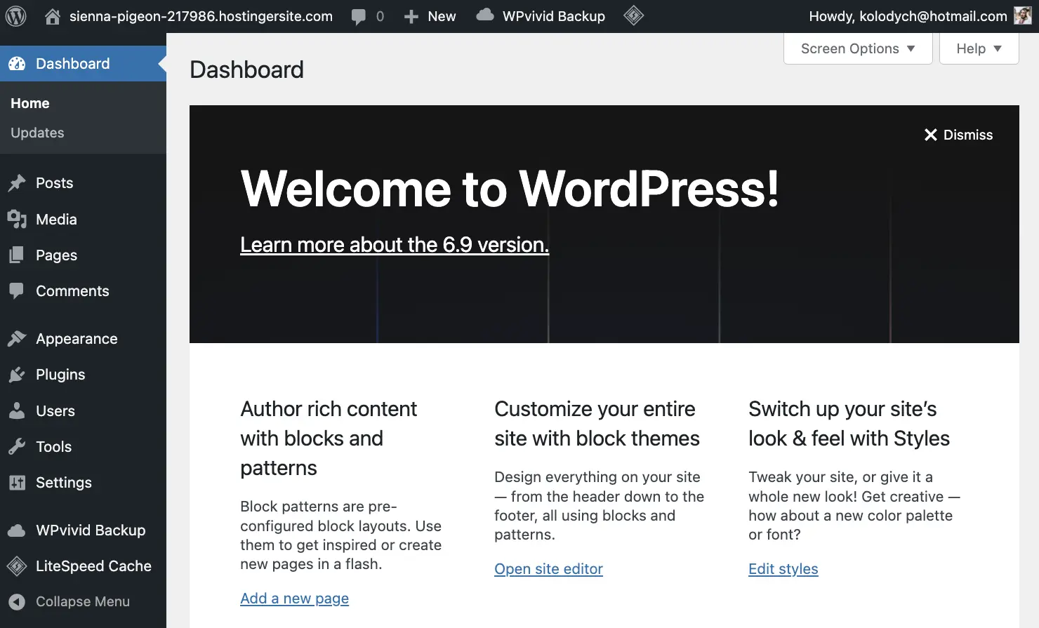 WordPress 6.9 Dashboard After Fresh Installation