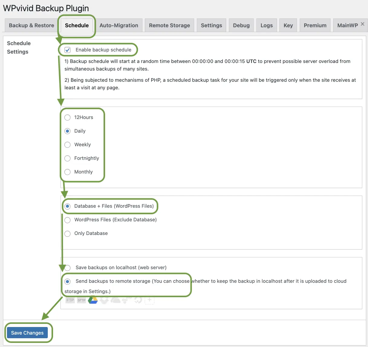 WPvivid schedule settings showing automatic backup configuration