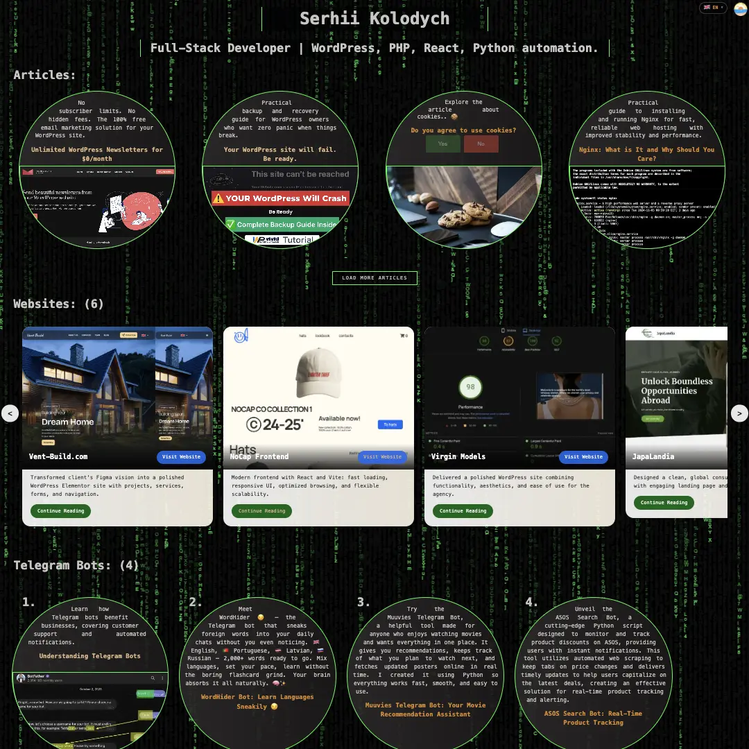 Serhii Kolodych - Full Stack Developer | WordPress & Python