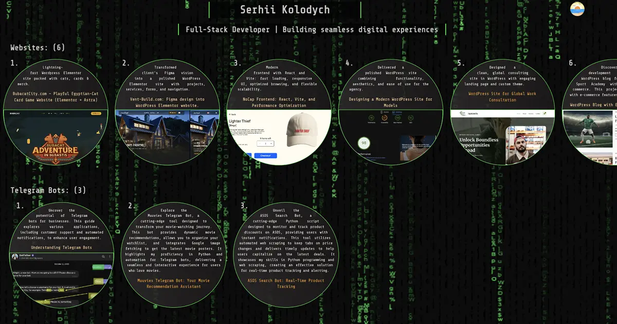 Serhii Kolodych - Full Stack Developer | WordPress & Python