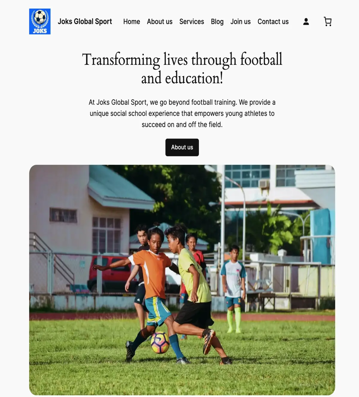 joksglobalsport.com football academy hero section